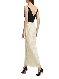Pieced Crepe & Lace Maxi Dress