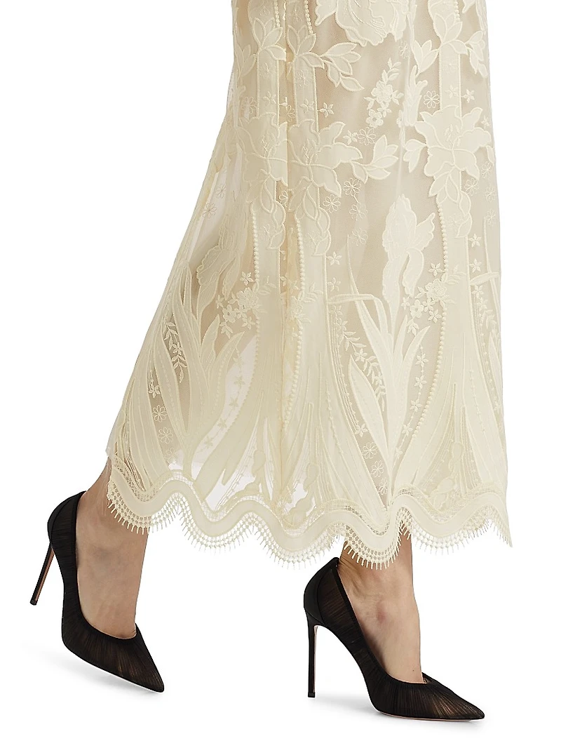 Pieced Crepe & Lace Maxi Dress