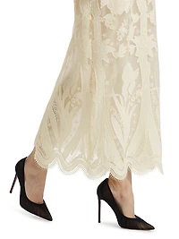 Pieced Crepe & Lace Maxi Dress