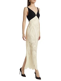 Pieced Crepe & Lace Maxi Dress