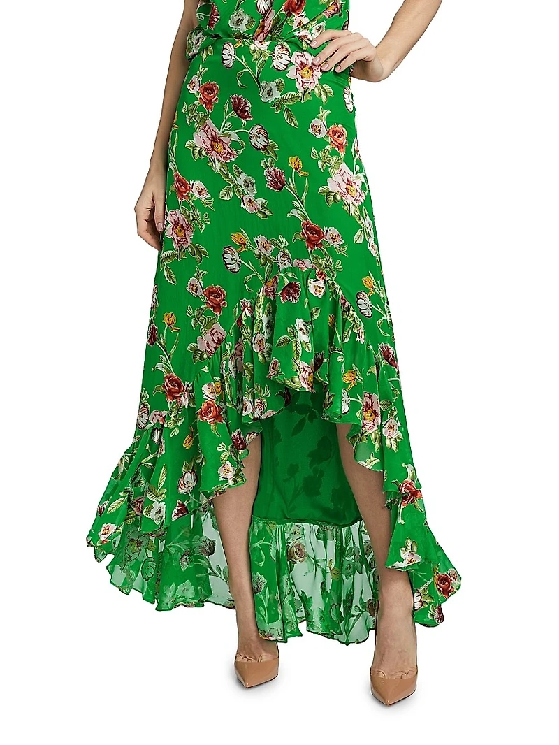 Soraya Floral Ruffle-Trim Skirt