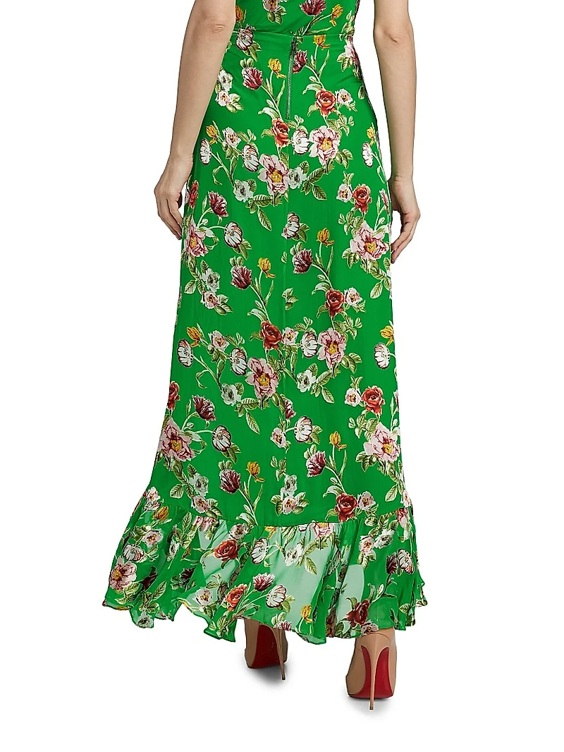 Soraya Floral Ruffle-Trim Skirt