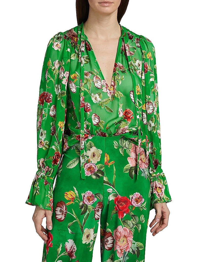 Moranne Silk-Blend Floral Blouse