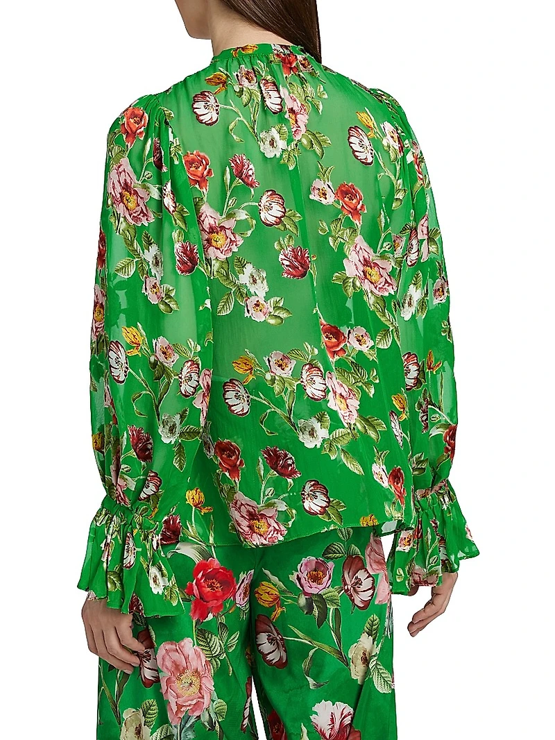 Moranne Silk-Blend Floral Blouse