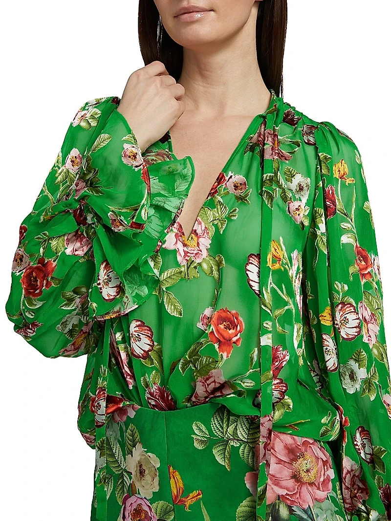 Moranne Silk-Blend Floral Blouse