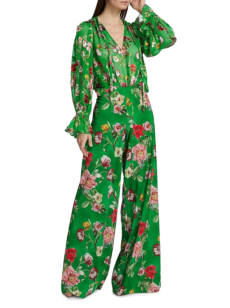 Moranne Silk-Blend Floral Blouse