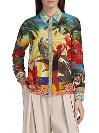 Willa Tropical-Print Silk Blouse