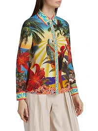 Willa Tropical-Print Silk Blouse