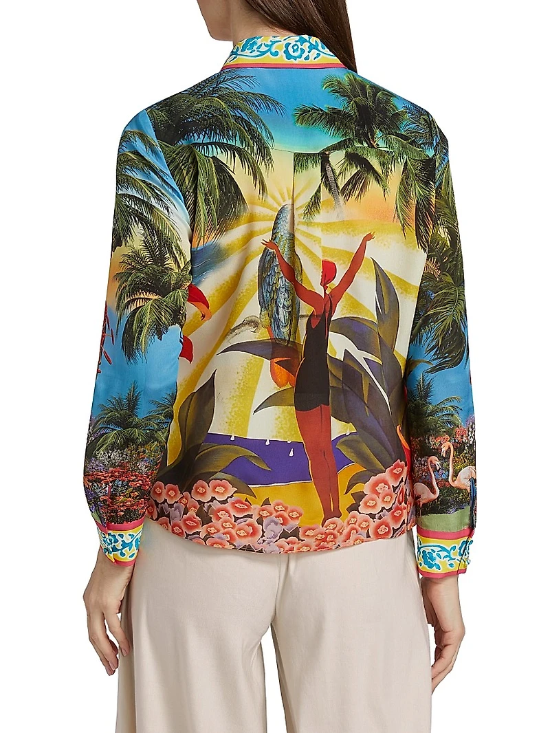 Willa Tropical-Print Silk Blouse