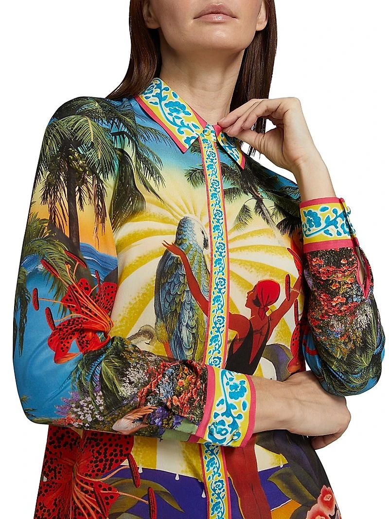 Willa Tropical-Print Silk Blouse