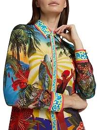 Willa Tropical-Print Silk Blouse