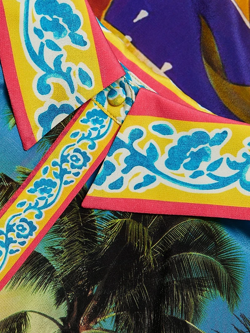 Willa Tropical-Print Silk Blouse