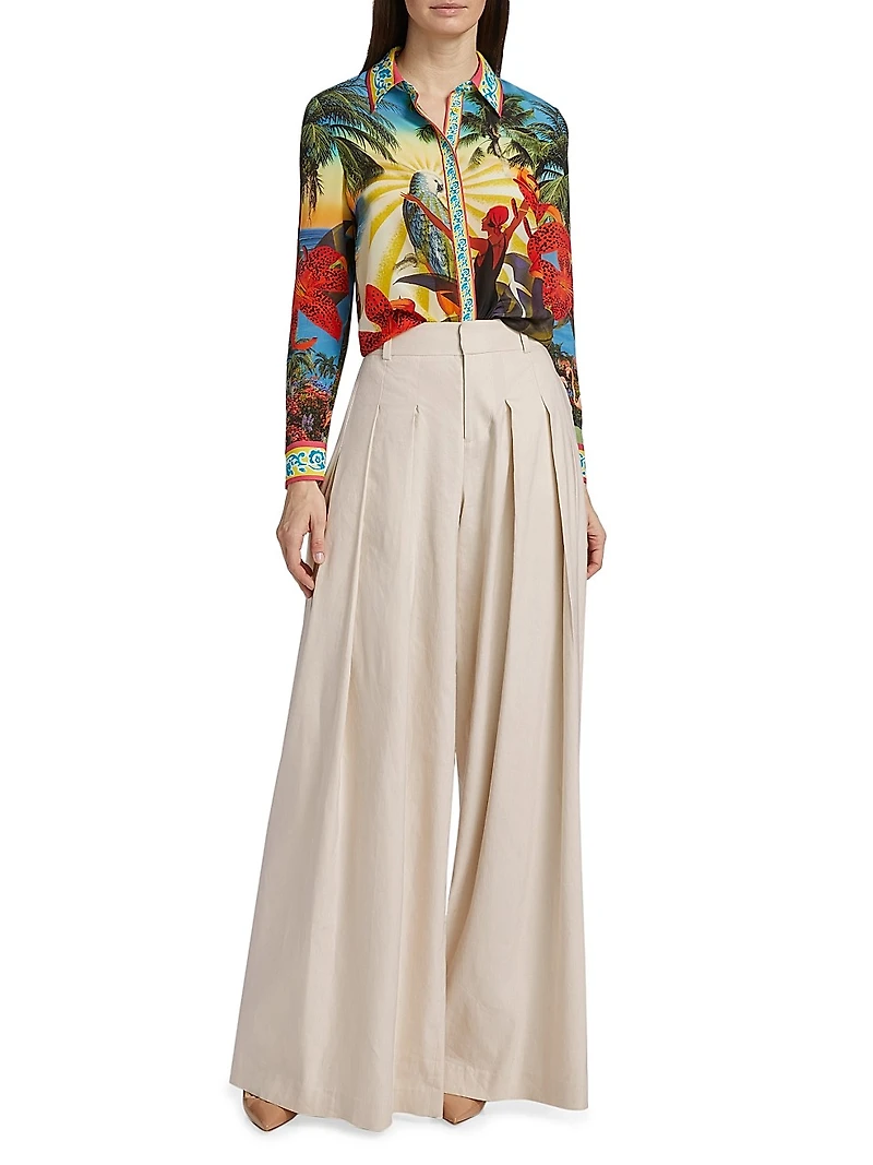 Willa Tropical-Print Silk Blouse