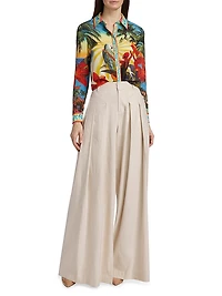 Willa Tropical-Print Silk Blouse