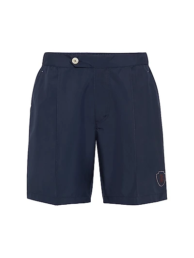 Nylon Shorts with Pleats and Tabbed Waistband