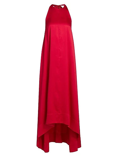 Liora Hammered-Satin Halterneck Gown