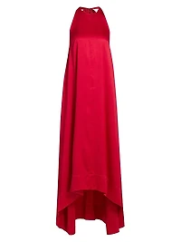 Liora Hammered-Satin Halterneck Gown