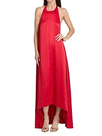 Liora Hammered-Satin Halterneck Gown