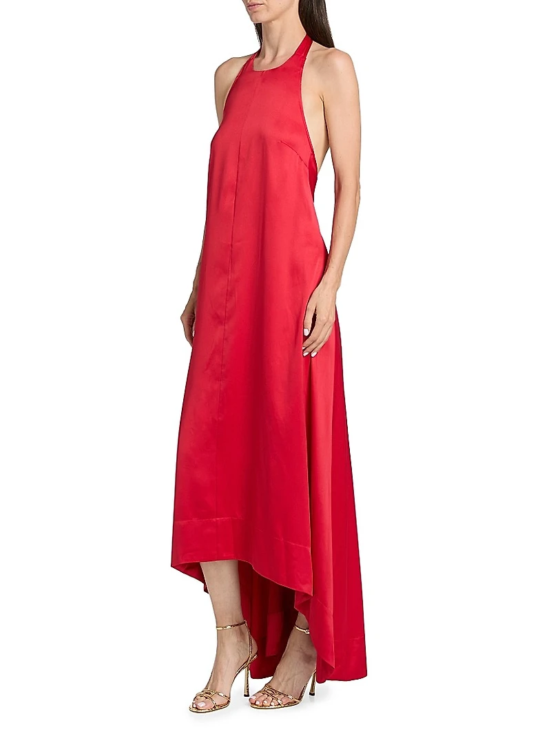 Liora Hammered-Satin Halterneck Gown