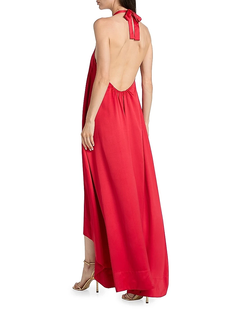 Liora Hammered-Satin Halterneck Gown