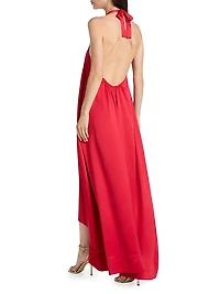 Liora Hammered-Satin Halterneck Gown