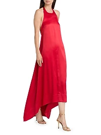 Liora Hammered-Satin Halterneck Gown