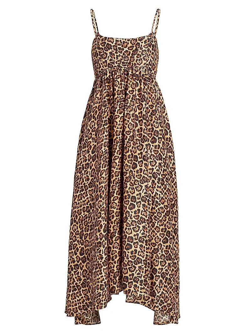 Rachel Leopard Asymmetric-Hem Midi-Dress