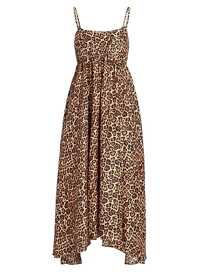 Rachel Leopard Asymmetric-Hem Midi-Dress