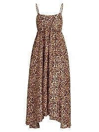 Rachel Leopard Asymmetric-Hem Midi-Dress