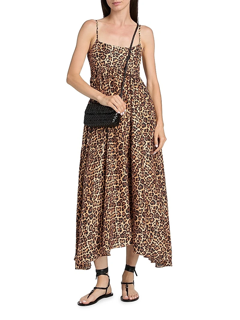 Rachel Leopard Asymmetric-Hem Midi-Dress