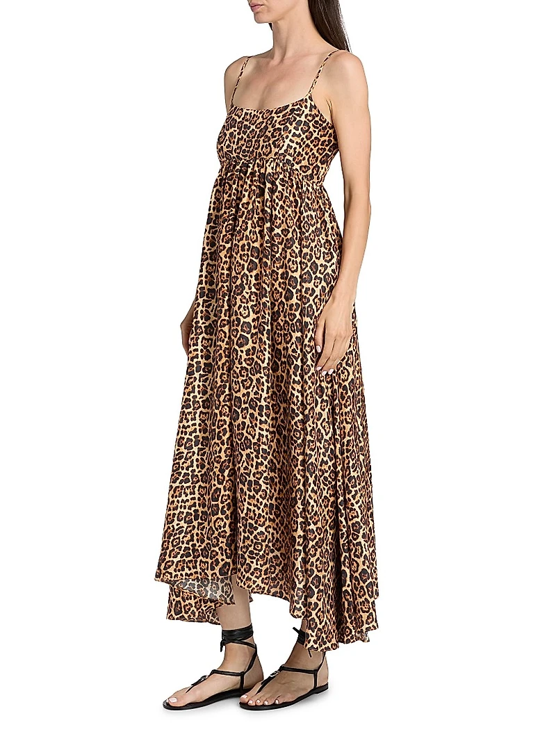 Rachel Leopard Asymmetric-Hem Midi-Dress