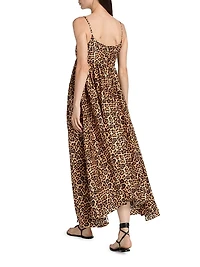 Rachel Leopard Asymmetric-Hem Midi-Dress