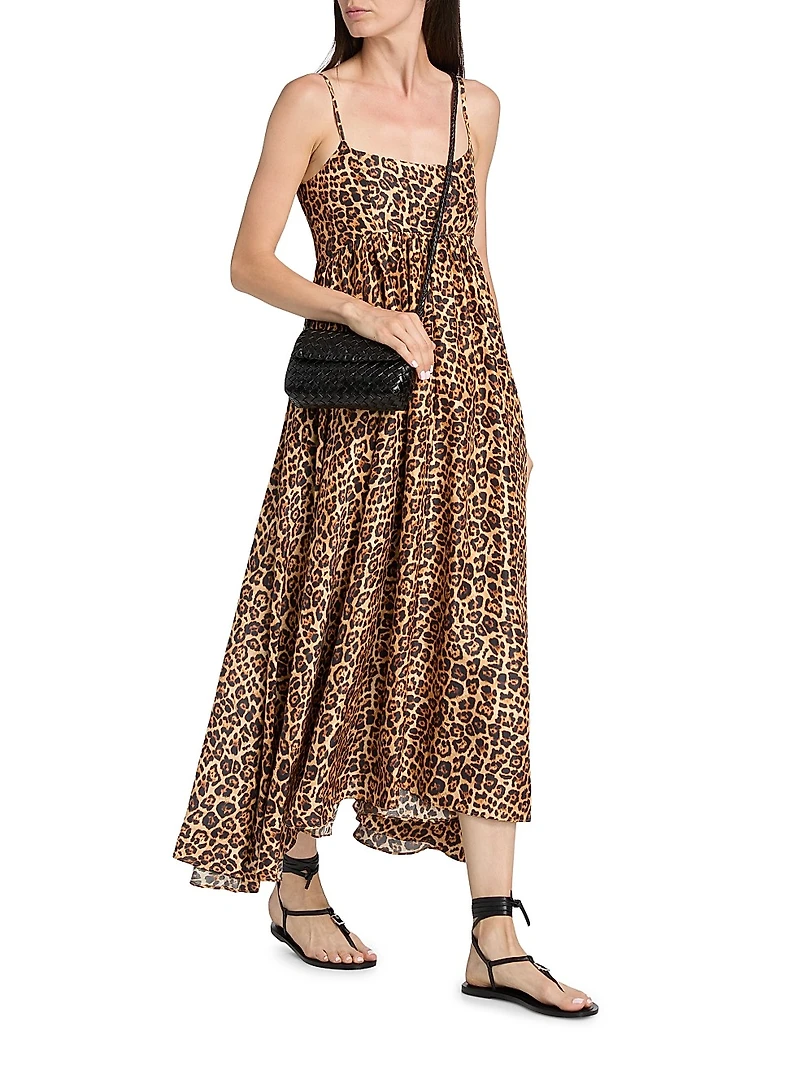 Rachel Leopard Asymmetric-Hem Midi-Dress
