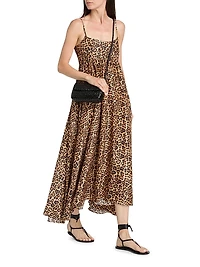 Rachel Leopard Asymmetric-Hem Midi-Dress