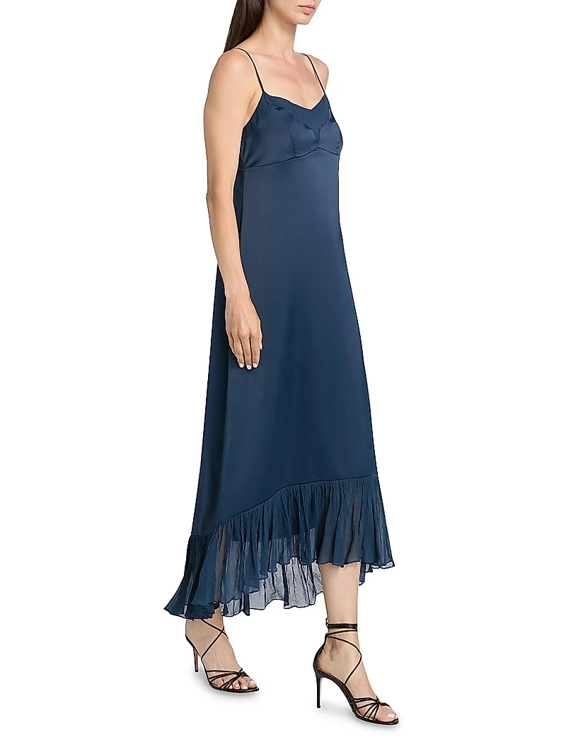 Layla Satin Ruffled-Hem Gown