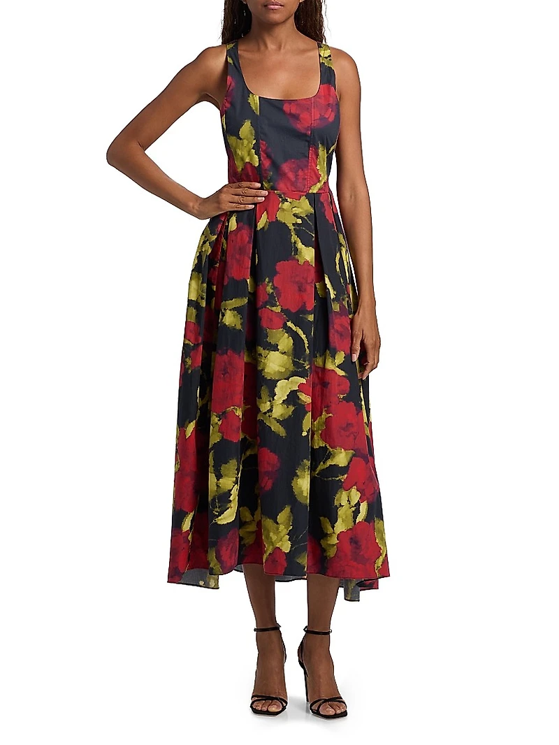 Aishani Floral Poplin Midi-Dress