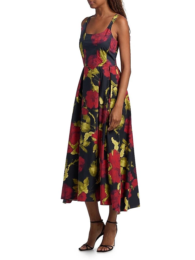 Aishani Floral Poplin Midi-Dress
