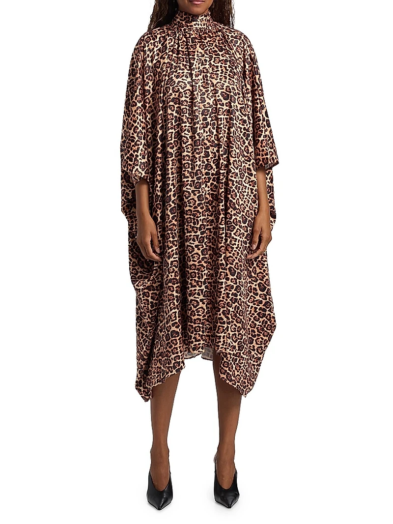 Raini Leopard-Print Satin Midi-Dress