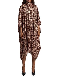 Raini Leopard-Print Satin Midi-Dress