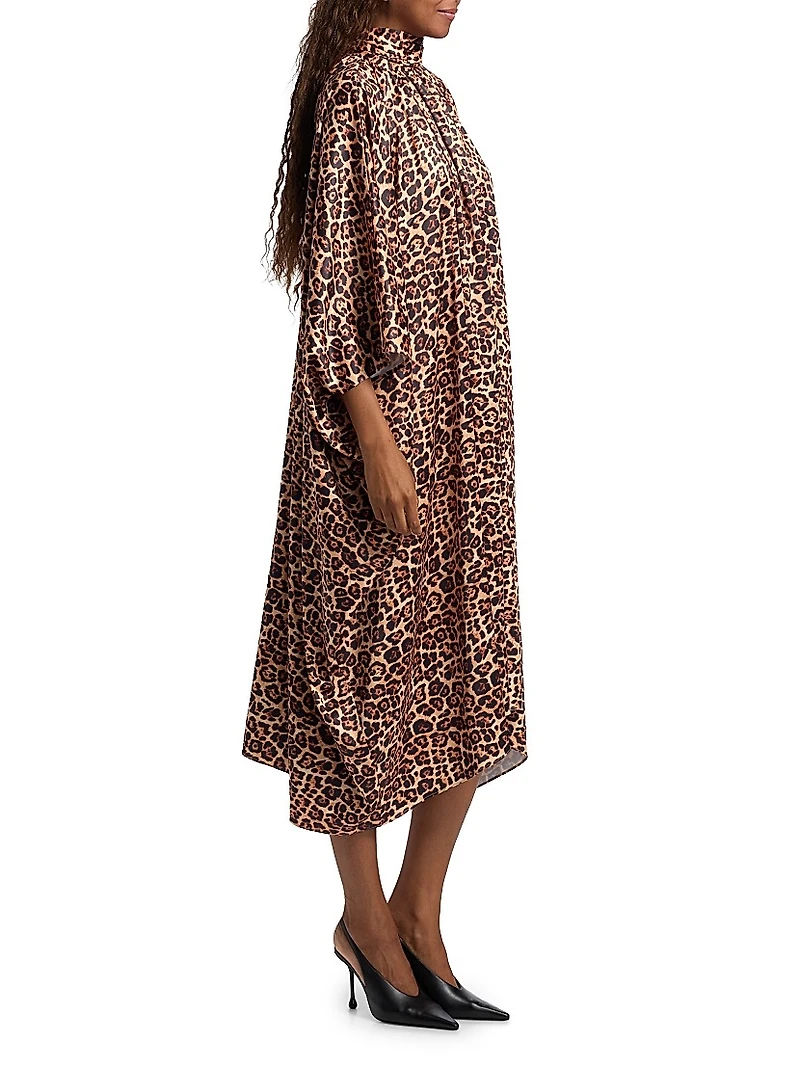 Raini Leopard-Print Satin Midi-Dress