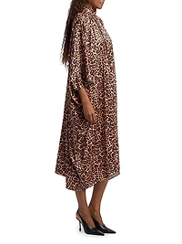 Raini Leopard-Print Satin Midi-Dress