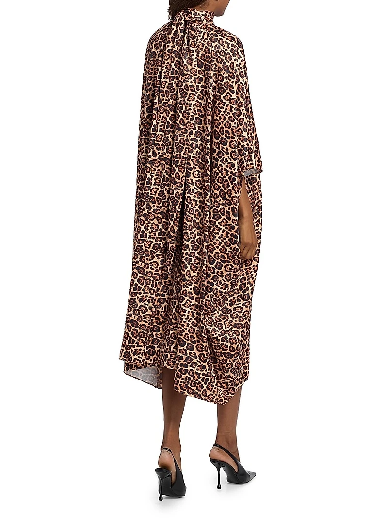 Raini Leopard-Print Satin Midi-Dress