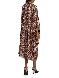 Raini Leopard-Print Satin Midi-Dress