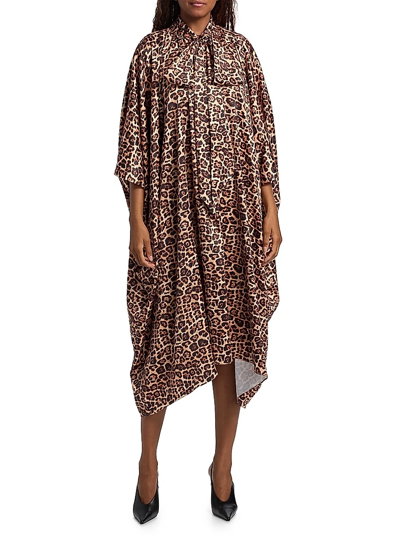 Raini Leopard-Print Satin Midi-Dress