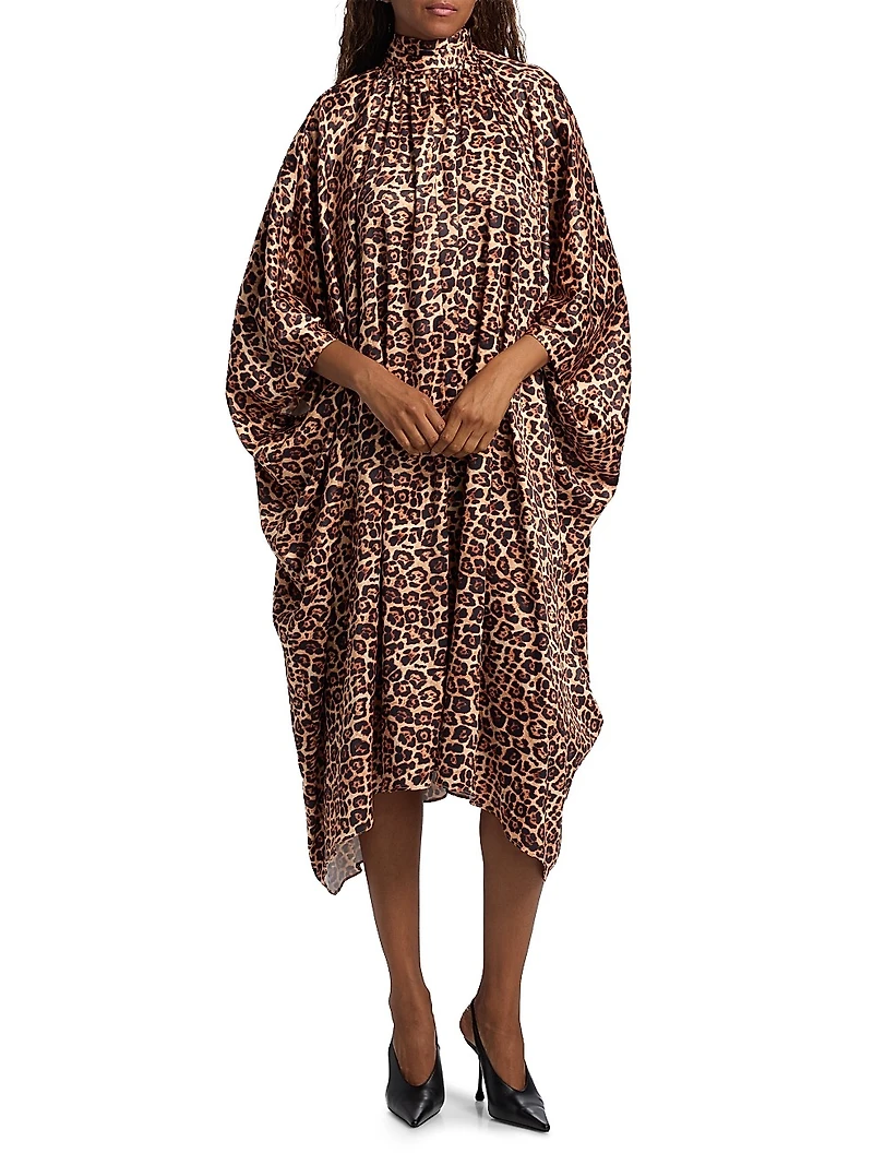 Raini Leopard-Print Satin Midi-Dress