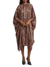 Raini Leopard-Print Satin Midi-Dress