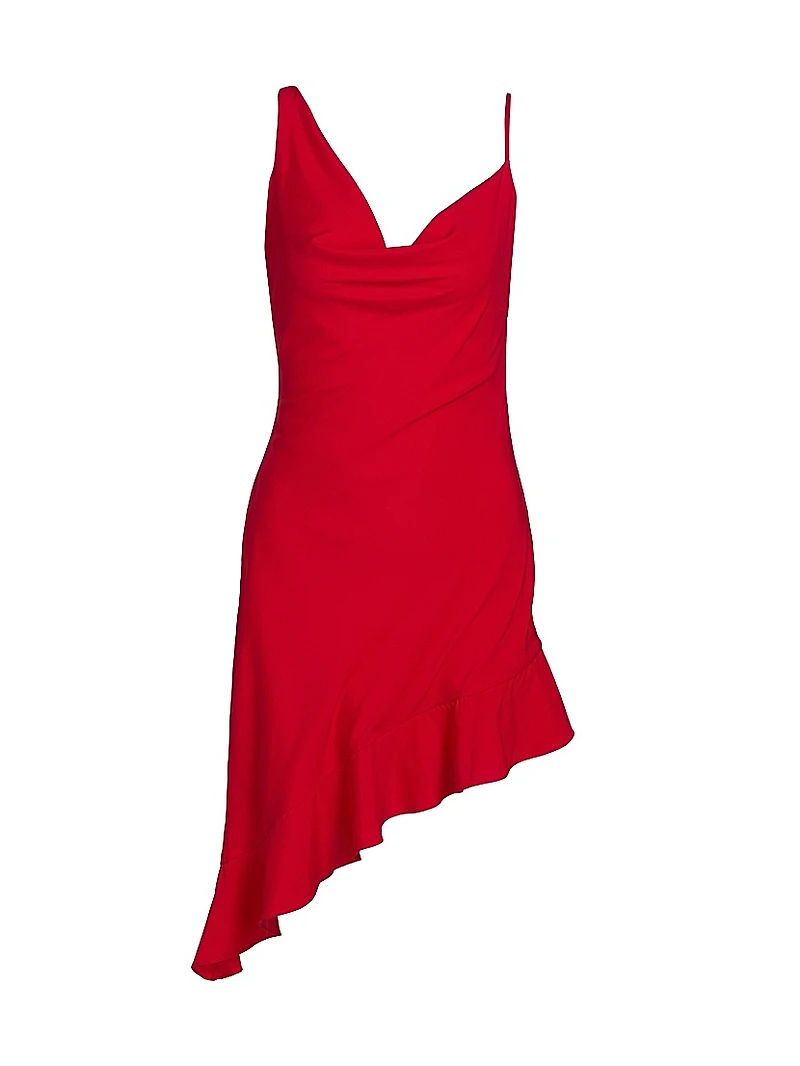 Daphne Asymmetric Satin Cowlneck Minidress