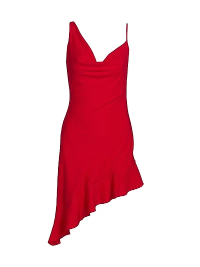 Daphne Asymmetric Satin Cowlneck Minidress