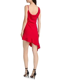 Daphne Asymmetric Satin Cowlneck Minidress