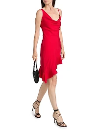 Daphne Asymmetric Satin Cowlneck Minidress